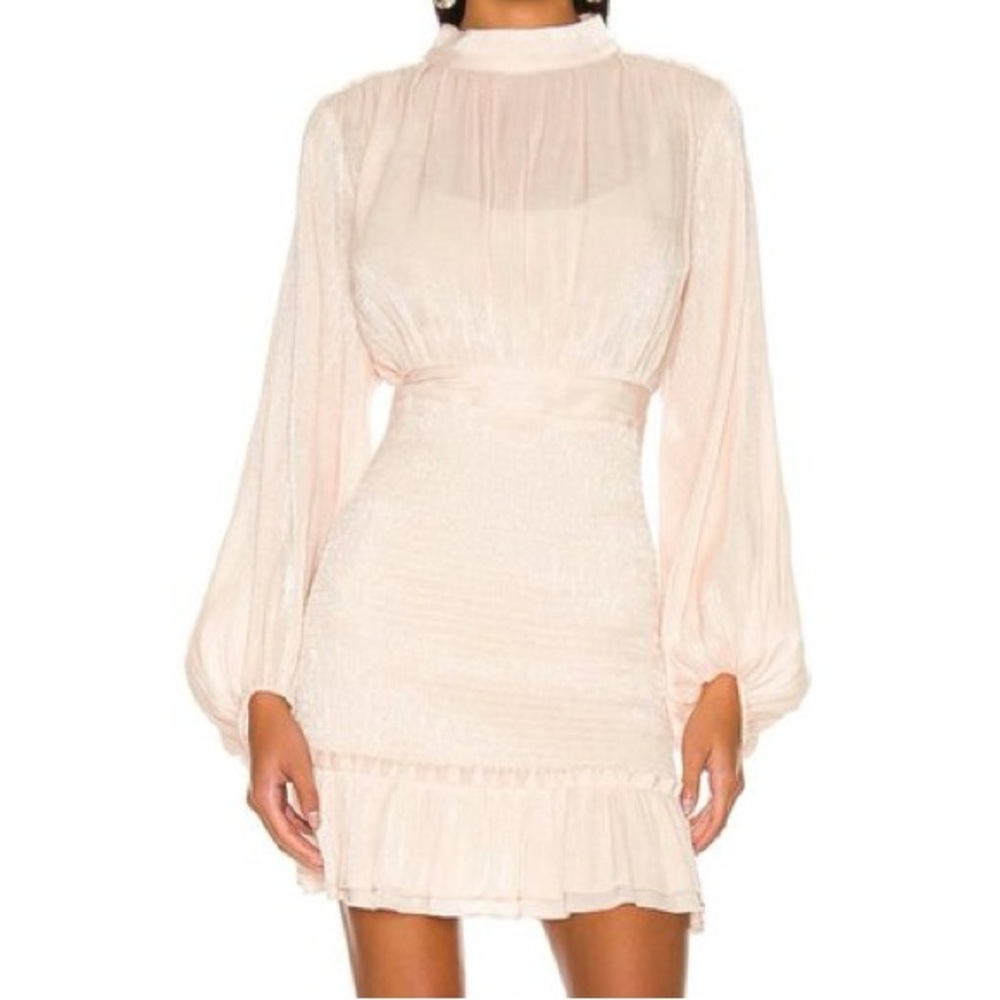 Line & Dot NWT Rianne Cream Smocked Skirt Ruffled Hem Split Back Mini Dress